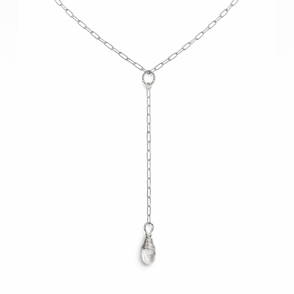 L5509 Rose Quartz Paperclip Lariat Necklace